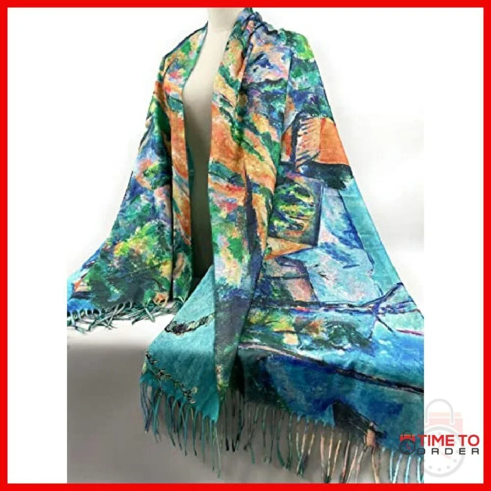 Reversible Van Gogh Art Scarf Wrap Shawl 27.5x78.7 Inches Soft Pashmina